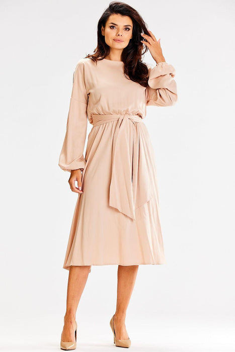 Elegant Flared Waist-Tie Everyday Dress