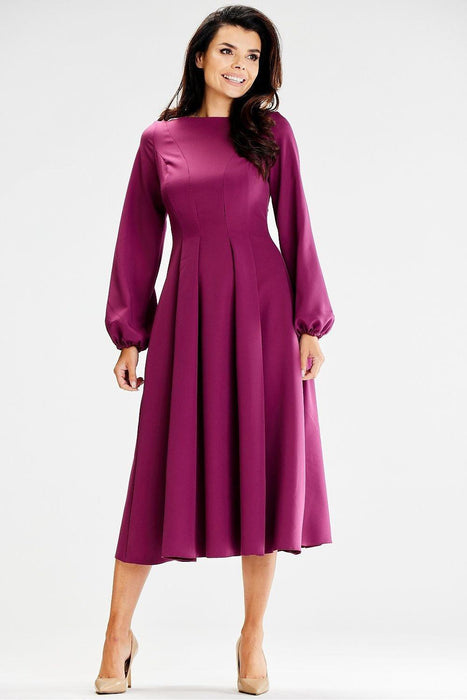 Sophisticated Boat Neck Blouson Midi Dress