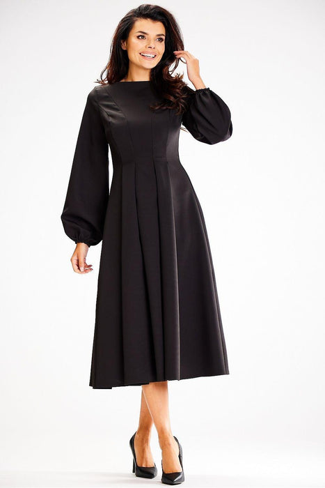 Sophisticated Boat Neck Blouson Midi Dress