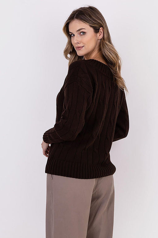 Elegant Plaid Knit Sweater with Decorative Detailing