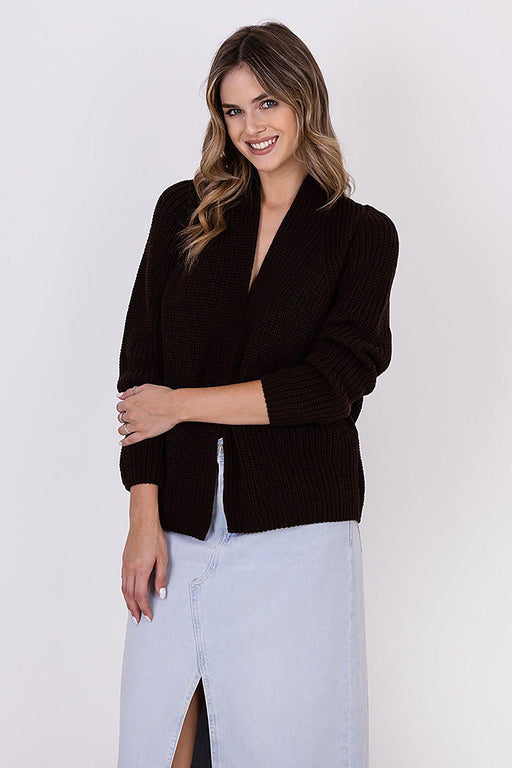 Chic Ribbed Stand-Up Collar Cardigan by MKM