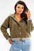 Chic Striped Ribbed Hooded Bomber Sweatshirt with Elegant White Snap Fasteners