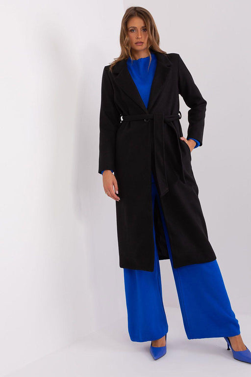 Sophisticated Polyester Overcoat with Stylish Tie Belt for Effortless Elegance