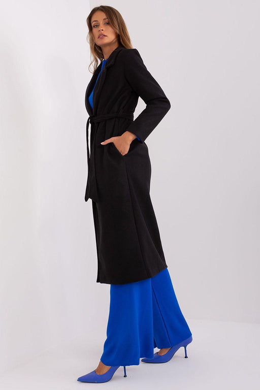 Sophisticated Polyester Overcoat with Stylish Tie Belt for Effortless Elegance