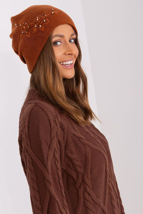 Winter Chic Knit Beanie with Decorative Applique