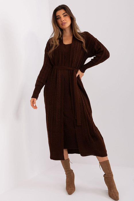 Chic Heart Neck Midi Dress and Cardigan Duo