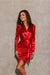 Elegant Ruffled Satin Long Sleeve Mini Dress