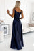 Radiant Navy Blue Glitter Evening Dress with Stylish Leg Slit by Numoco