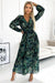 Leafy Green Chiffon Dress with Sophisticated Envelope Neckline by Numoco