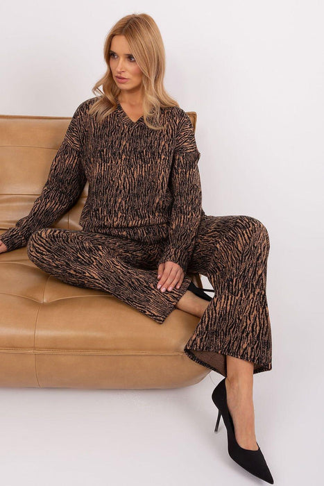 Playful Elegance Heartneck Sweatshirt and Wide-Leg Pants Set