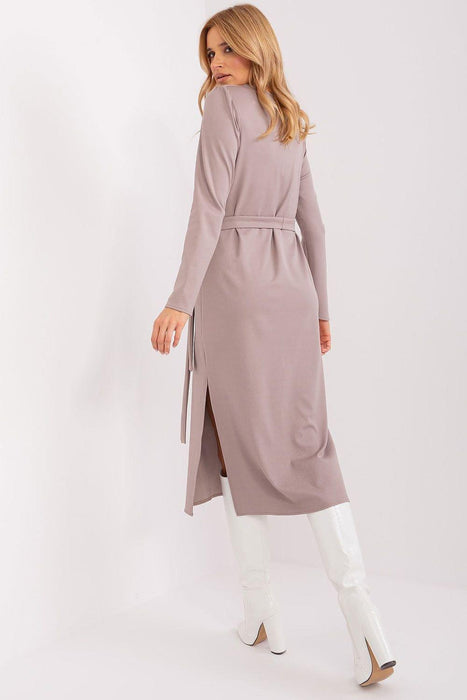 Chic Ribbed Midi Dress with Adjustable Waist Tie