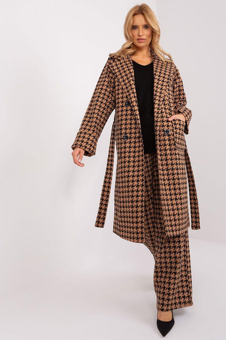 Elegant Over-the-Knee Cotton Coat with Chic Pepite Design