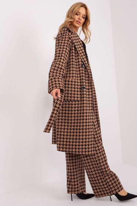 Elegant Over-the-Knee Cotton Coat with Chic Pepite Design