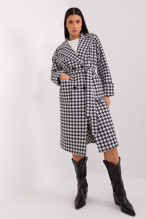 Elegant Over-the-Knee Cotton Coat with Chic Pepite Design