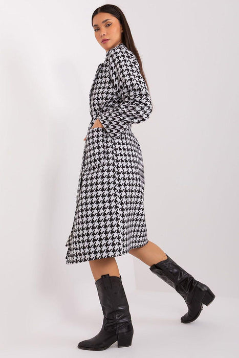 Elegant Over-the-Knee Cotton Coat with Chic Pepite Design