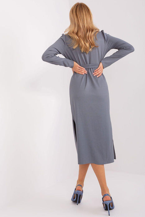 Chic Ribbed Midi Dress with Adjustable Waist Tie