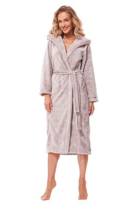 Luxurious Hooded Bathrobe with Glittering Accents and Functional Pockets