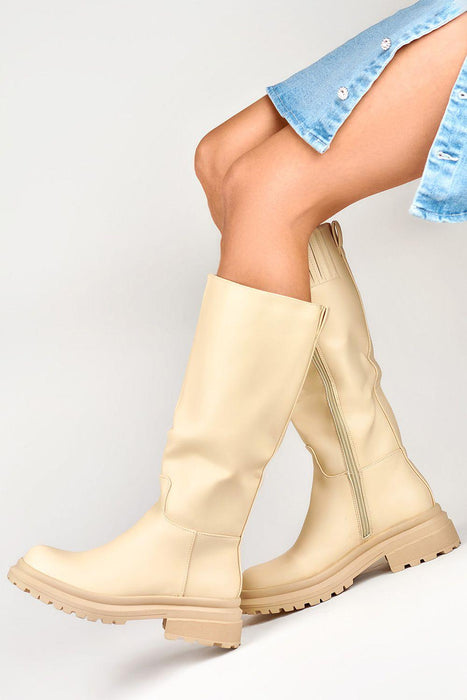 Stylish Beige Over-the-Knee Vegan Leather Boots