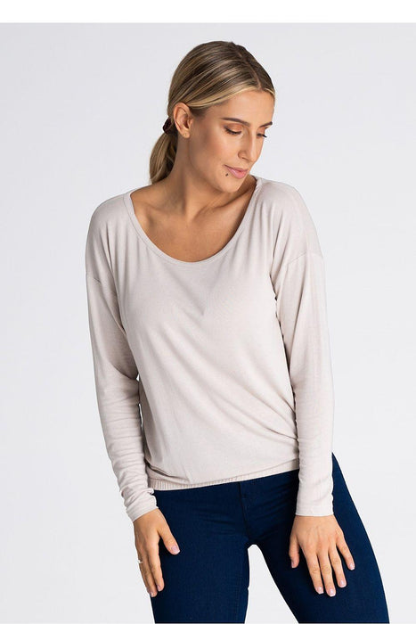 Chic Loose-Fit Round Neck Blouse with Drop Shoulder Design