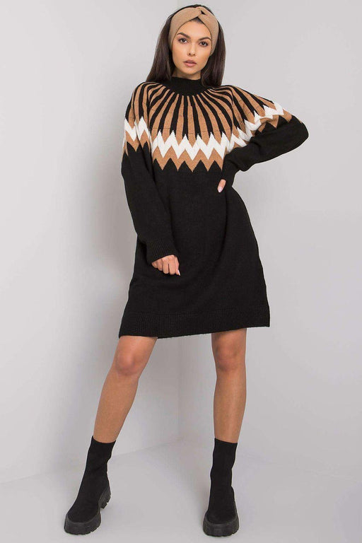 Chic Geometric Knit Turtleneck Day Dress