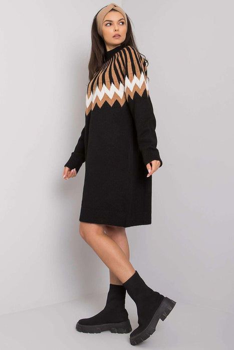 Chic Geometric Knit Turtleneck Day Dress