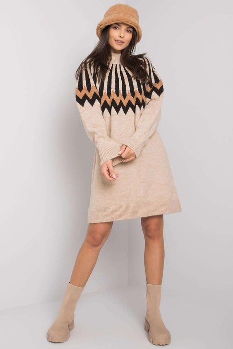 Elegant Geometric Turtleneck Knit Dress from Paris