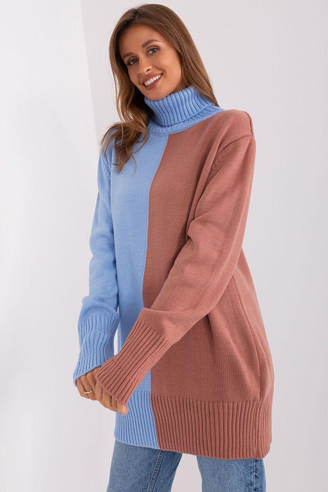 Chic Two-Tone Turtleneck Sweater for Effortless Elegance