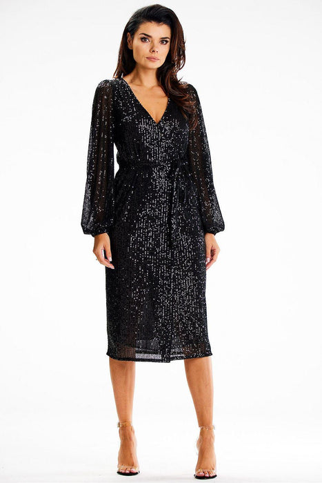 Glistening Sequin Wrap Dress with Elegant Side Ties and Ruching Details