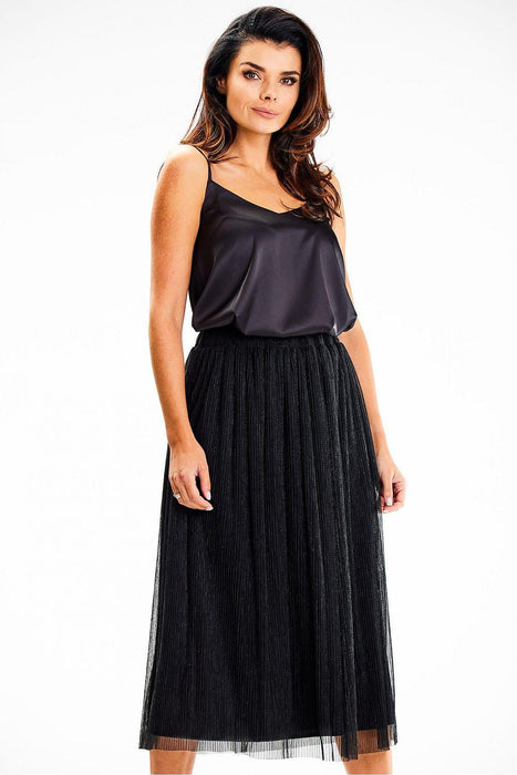 Lustrous Mesh Midi Skirt with Comfortable Elastic Band