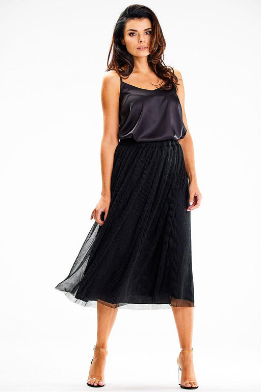 Lustrous Mesh Midi Skirt with Comfortable Elastic Band