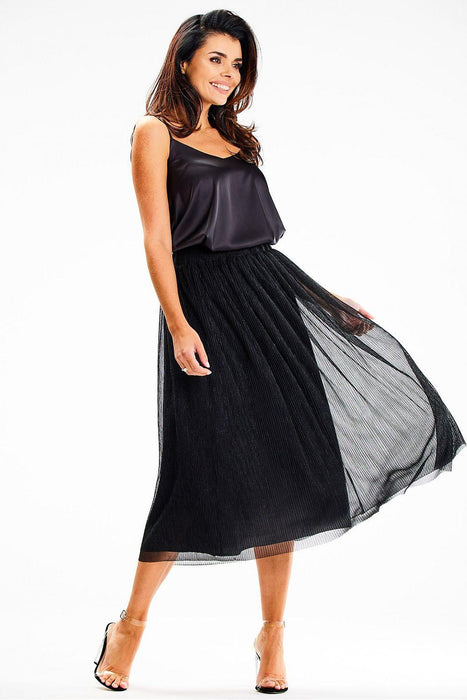 Lustrous Mesh Midi Skirt with Comfortable Elastic Band