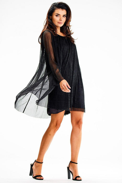 Sophisticated Sheer Mesh Evening Dress with Elegant Sleeves