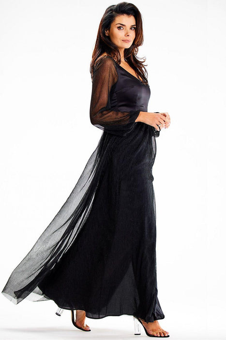 Elegant Sparkling Mesh Maxi Dress with Sassy Thigh Slit