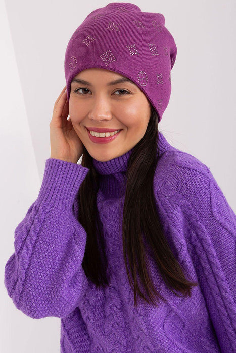 Glamorous Rhinestone-Embellished Cashmere Winter Beanie Hat