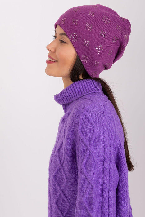 Rhinestone-Studded Cashmere Winter Beanie Hat