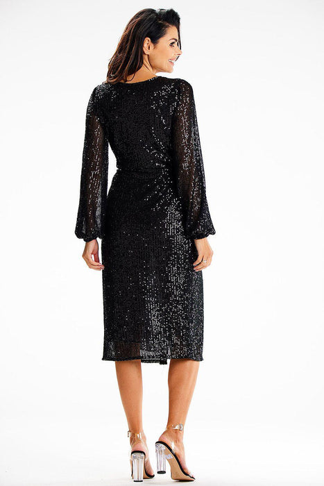 Glistening Sequin Wrap Dress with Elegant Side Ties and Ruching Details