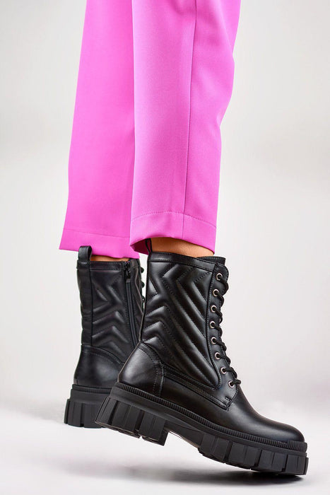 Chic Ebony Eco-Leather Lace-Up Ankle Booties