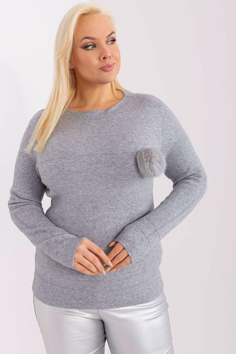 Playful Pom-Pom Plus Size Viscose Sweater for Effortless Elegance