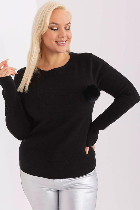 Playful Pom-Pom Plus Size Viscose Sweater for Effortless Elegance