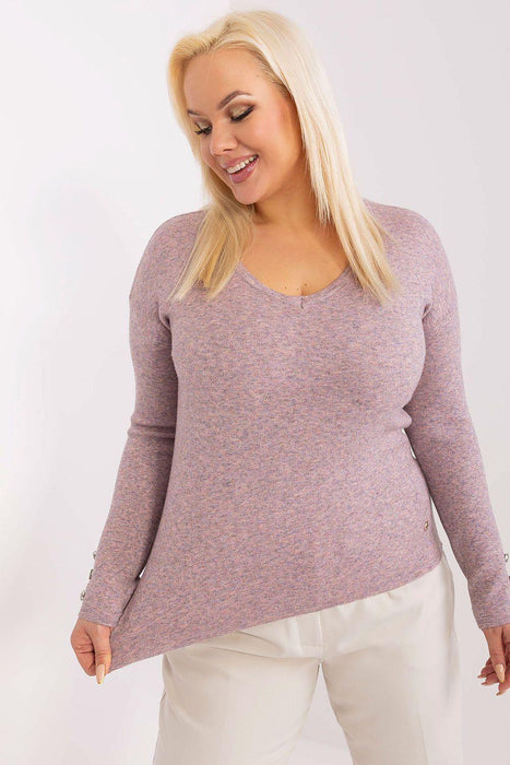 Elegant Plus Size Viscose Sweater with Stylish V-Neck and Button Embellishments