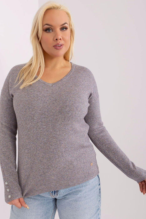 Elegant Plus Size Viscose Sweater with Stylish V-Neck and Button Embellishments