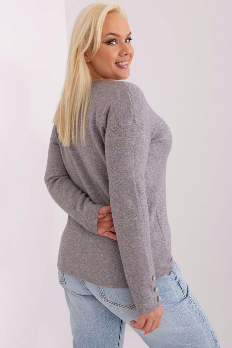 Elegant Plus Size Viscose Sweater with Stylish V-Neck and Button Embellishments