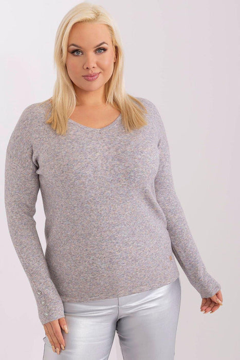 Elegant Plus Size Viscose Sweater with Stylish V-Neck and Button Embellishments