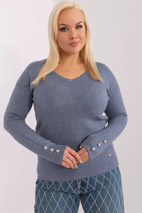 Elegant Plus Size Viscose Sweater with Stylish V-Neck and Button Embellishments