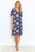 Navy Blue Floral Cotton Knee-Length Nightgown