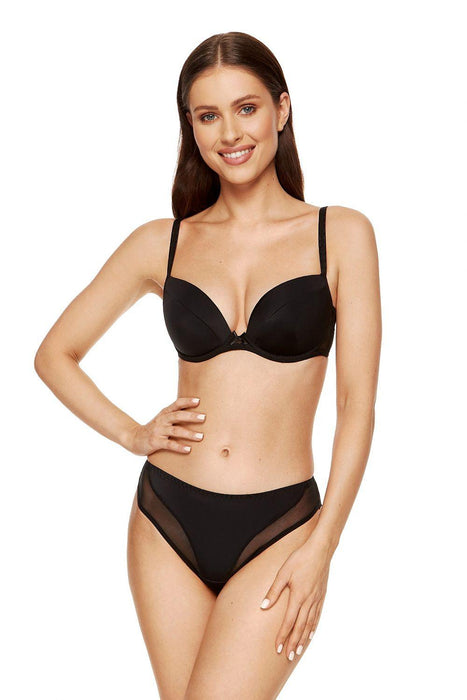 Elegant Black Push-Up Bra with Stylish Features and Enhanced Lift by Gorteks