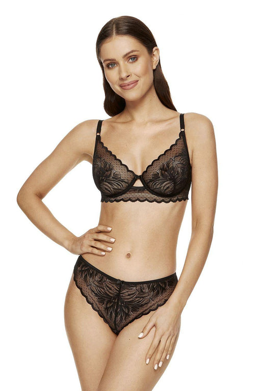 Sophisticated Floral Black and Beige Bra with Exquisite Embroidery