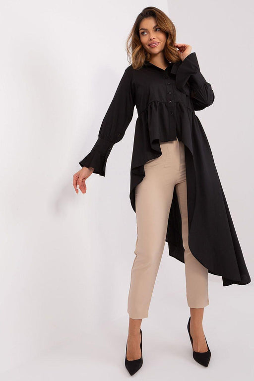 Chic Asymmetrical Hem Frill Sleeve Top