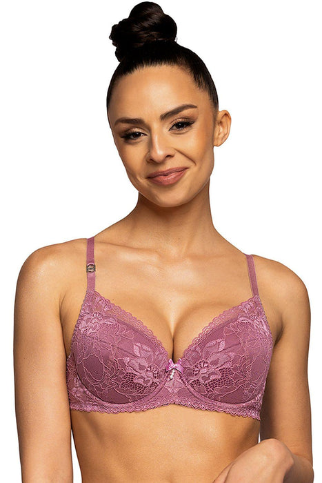 Elegant Pink Lace Push-Up Bra with Customizable Inserts and Soft Cotton Comfort