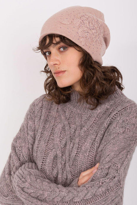 Elegant Rhinestone-Embellished Cashmere Beanie Hat